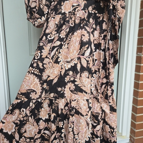 Anthropologie KIVARI V-Neck Puff Sleeve Linen Midi Dress - Picture 9 of 12